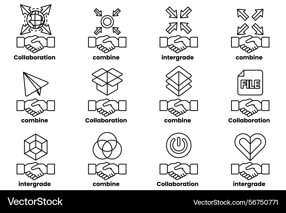 A series of handshakes each with different A series of handshakes each with different vector image