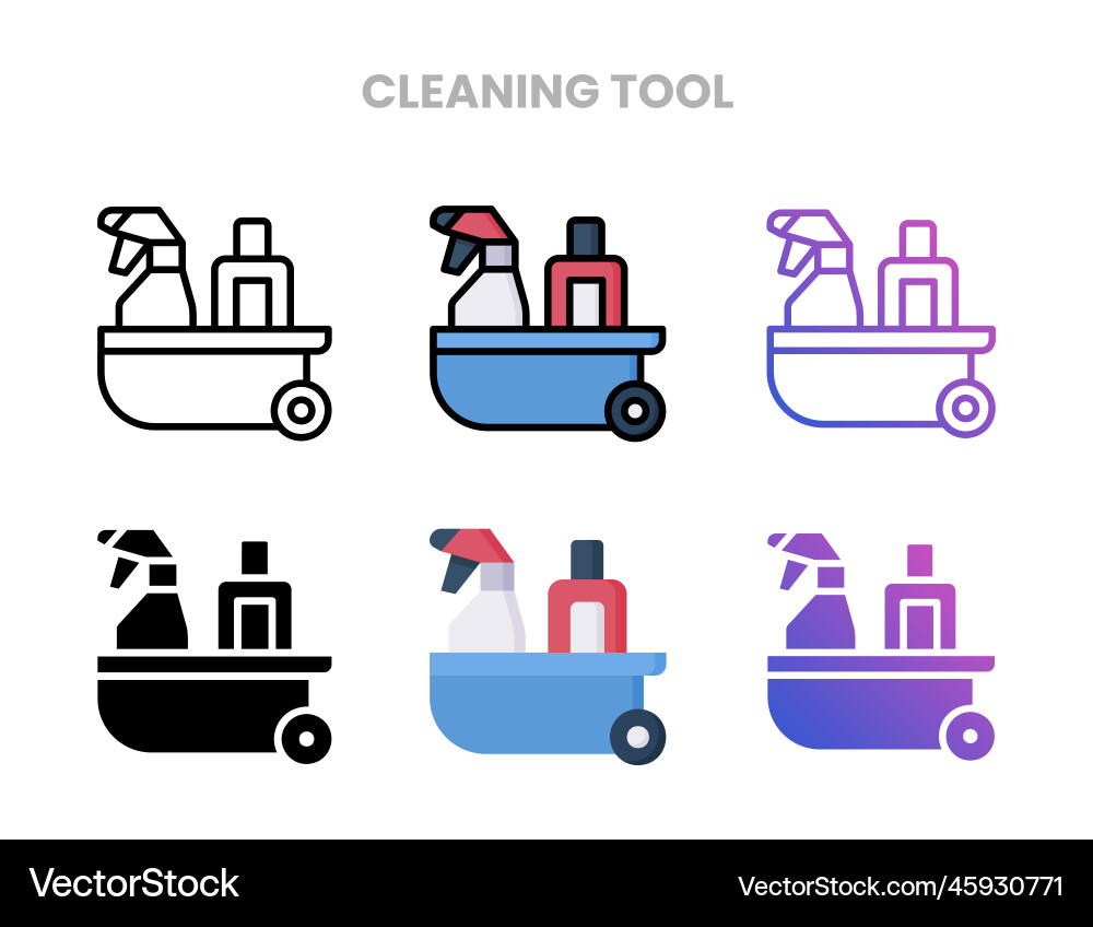 Cleaning tool icons set with different styles vector image