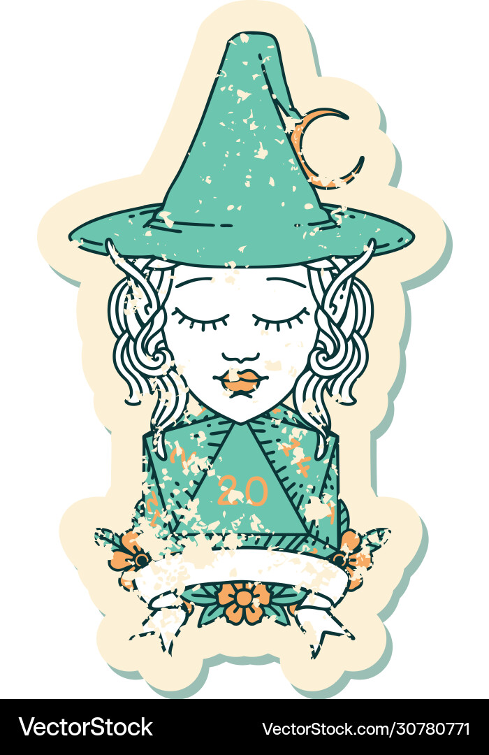 Elf mage character with natural twenty dice roll Vector Image