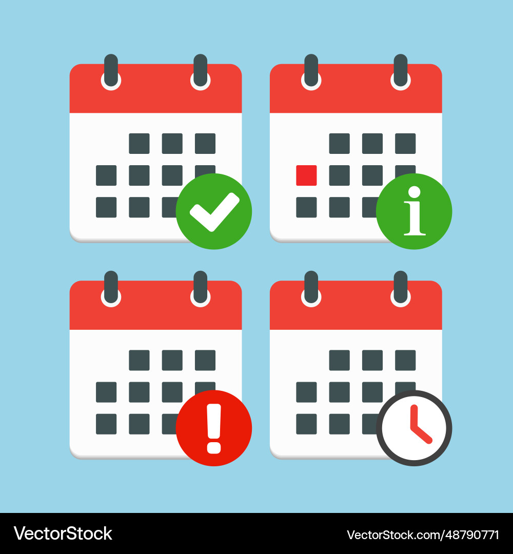 Icon calendar - message check info error clock Icon calendar - message check info error clock vector image