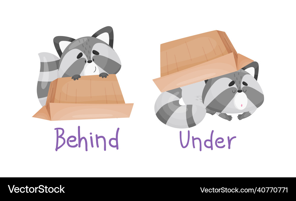 Learning english preposition set cute cat behind Learning english preposition set cute cat behind vector image