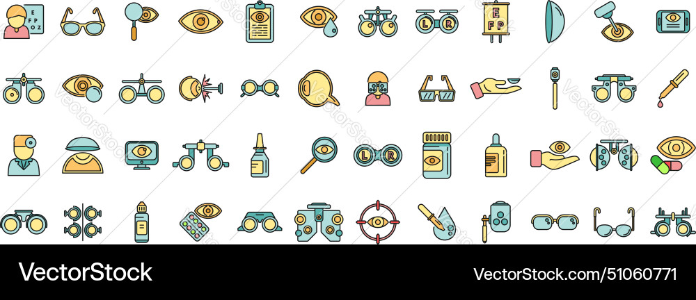 Optometry icons set color line Optometry icons set color line vector image