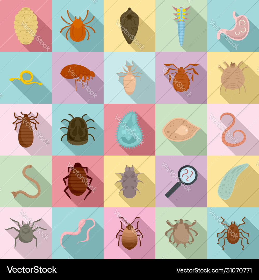 Parasite icons set flat style Parasite icons set flat style vector image