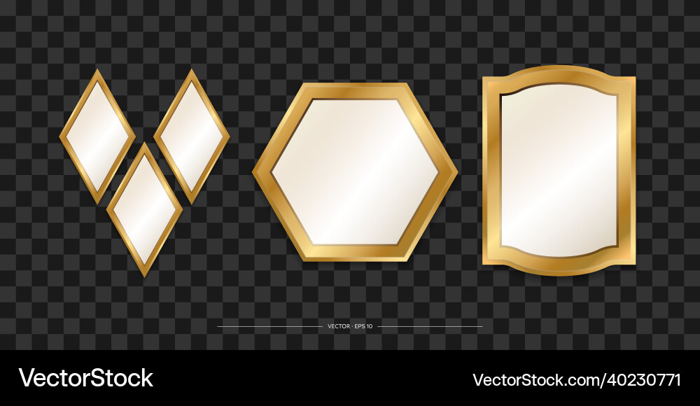 Set of mirrors with a gold frame realistic design Set of mirrors with a gold frame realistic design vector image