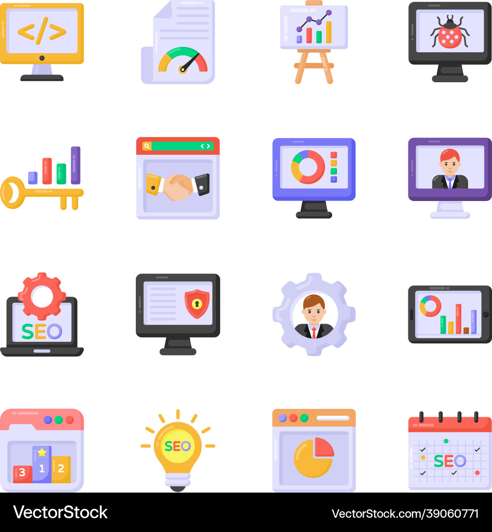 Set of seo and programming flat icons Vector Image