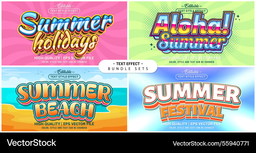Text style effect bundle set summer theme vector image
