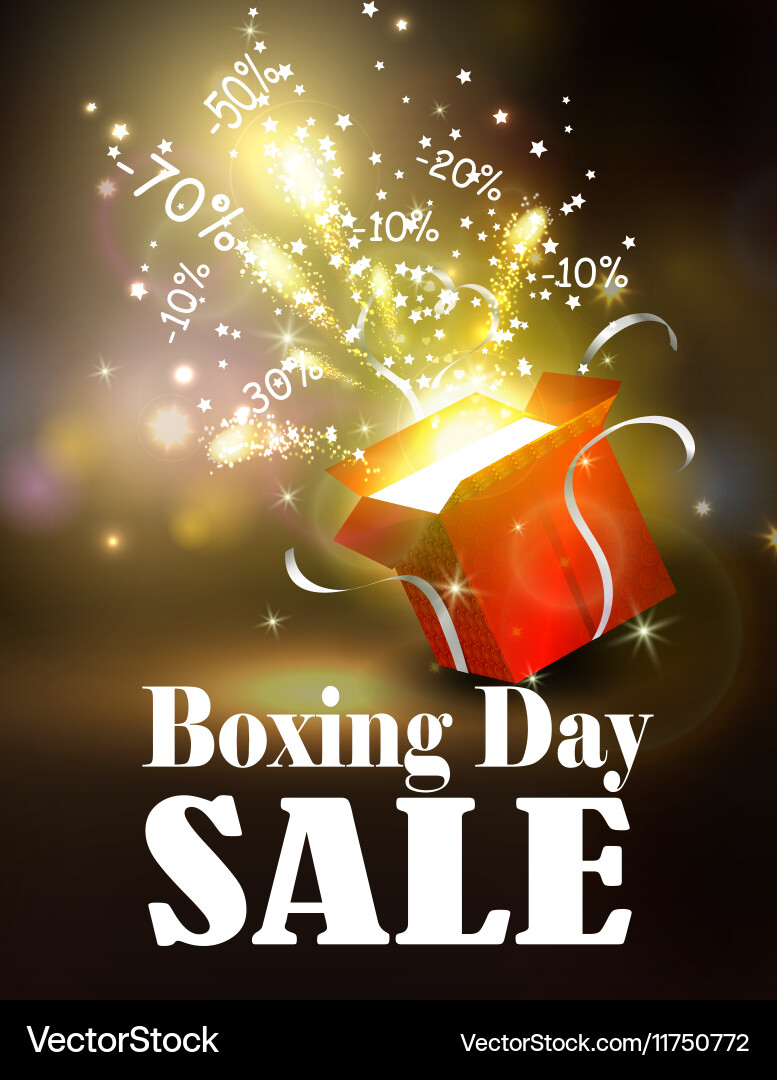 Boxing day background with open red box Vector Image
