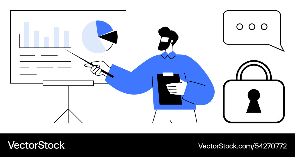Business presentation with data analysis security vector image