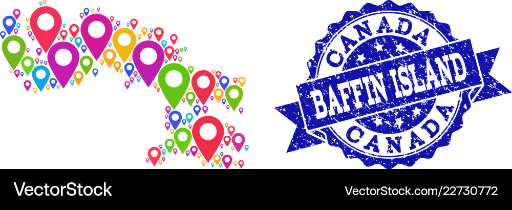 Collage map of baffin island with pointers Vector Image