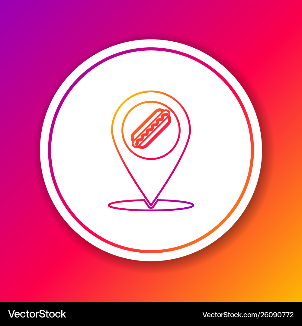Color map pointer with fast food hotdog line icon Vector Image