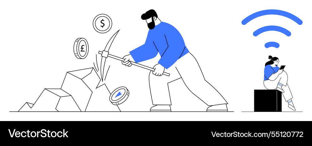 Digital miner extracting cryptocurrency while Digital miner extracting cryptocurrency while vector image