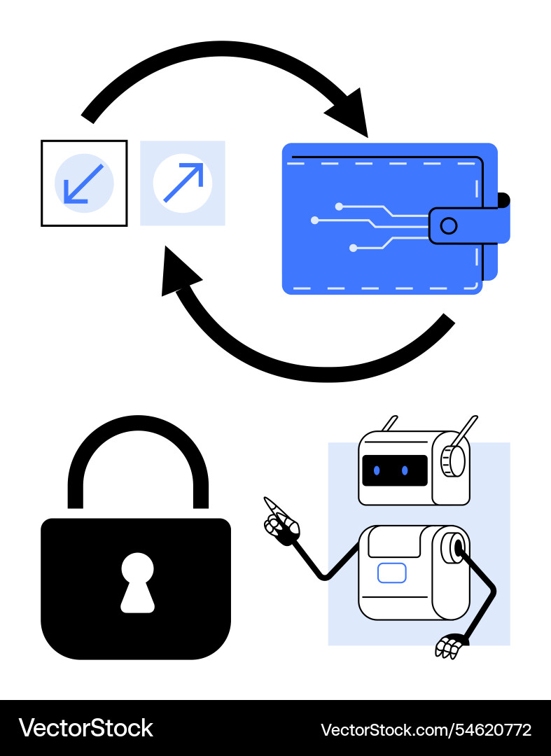 Digital wallet with robot lock arrows vector image