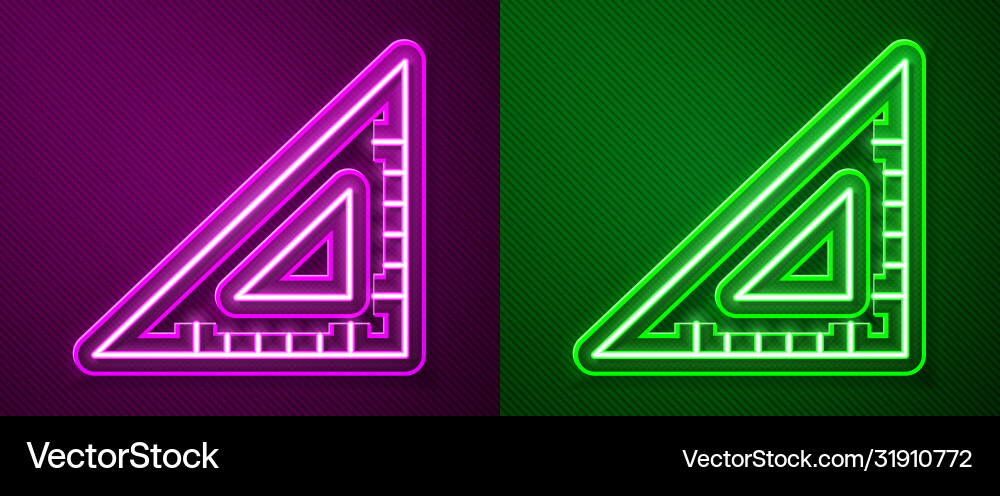 Glowing neon line triangular ruler icon isolated Vector Image