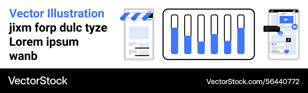 Mobile app interface and progress bar analytics Vector Image