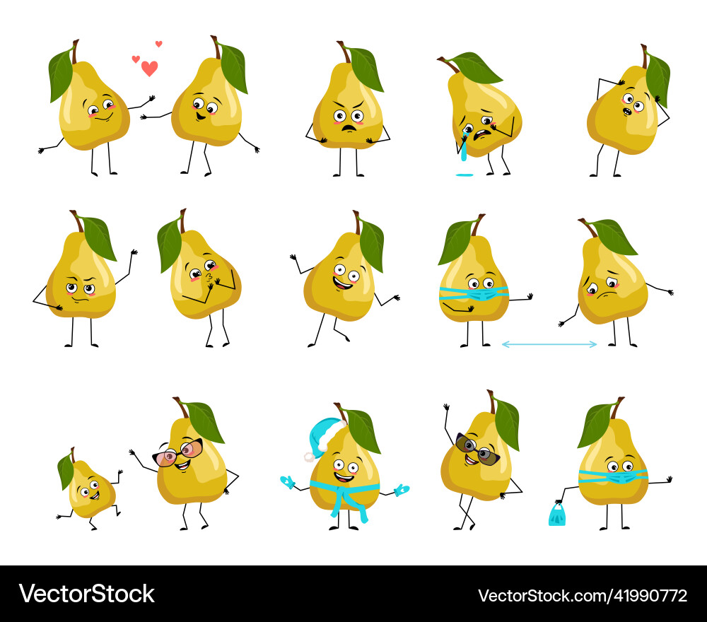 Pear character with emotions Vector Image