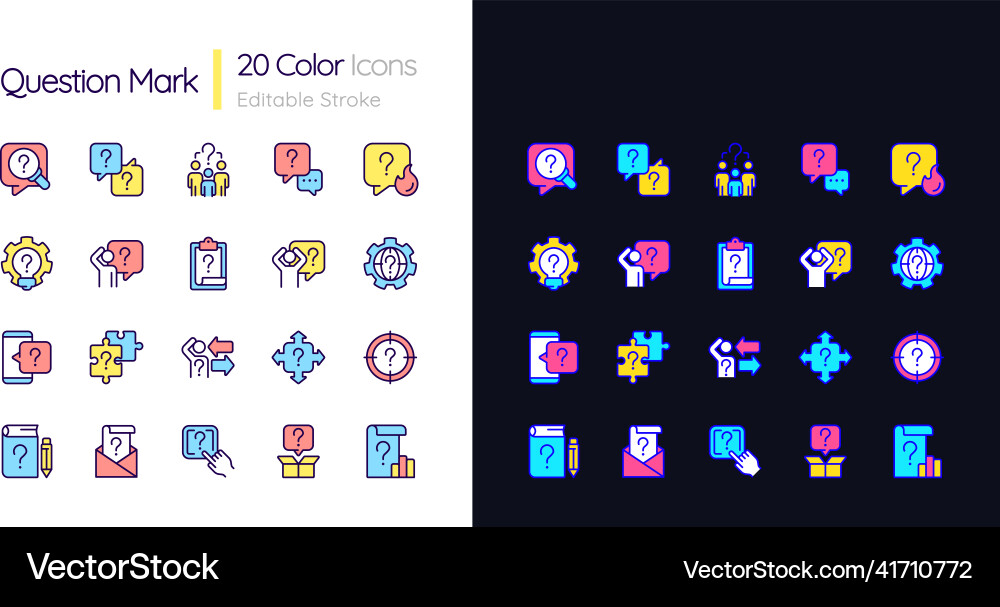 Question mark light and dark theme color icons set Question mark light and dark theme color icons set vector image