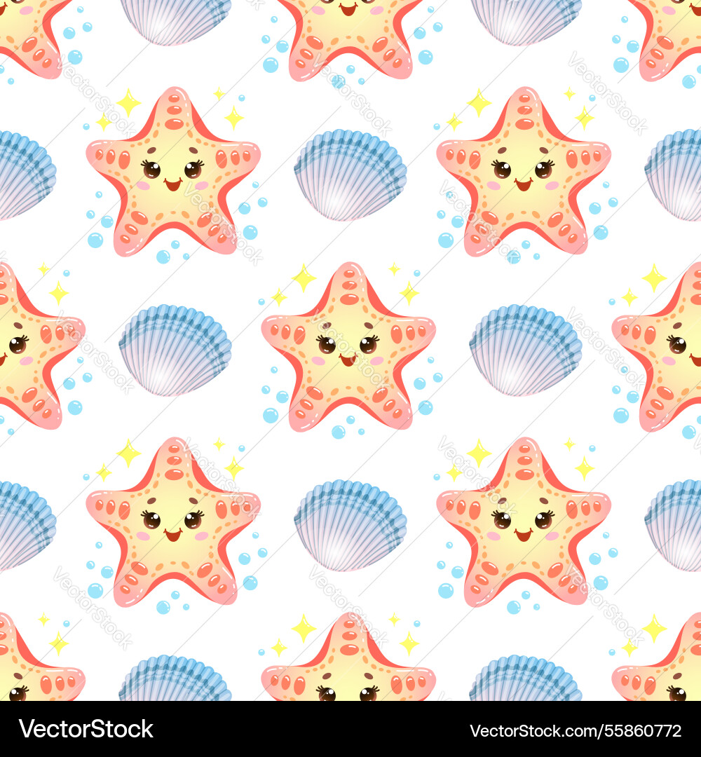 Seamless pattern with starfish bubbles and shell Seamless pattern with starfish bubbles and shell vector image