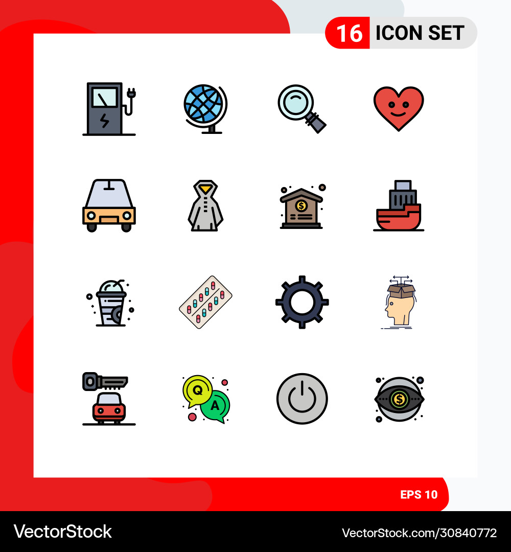 Set 16 flat color filled lines on grid Vector Image