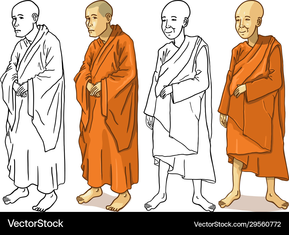 Set buddhist monk characters Vector Image