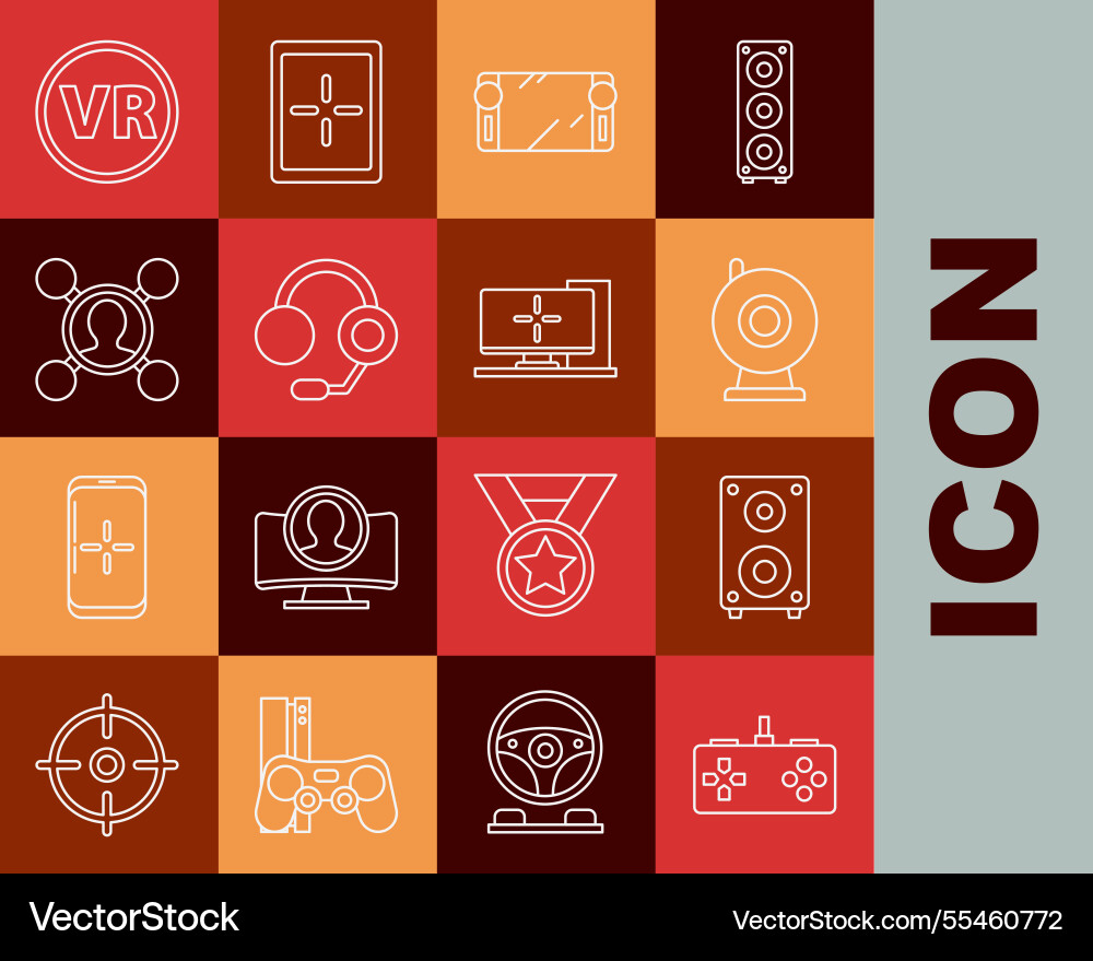 Set line gamepad stereo speaker web camera Set line gamepad stereo speaker web camera vector image