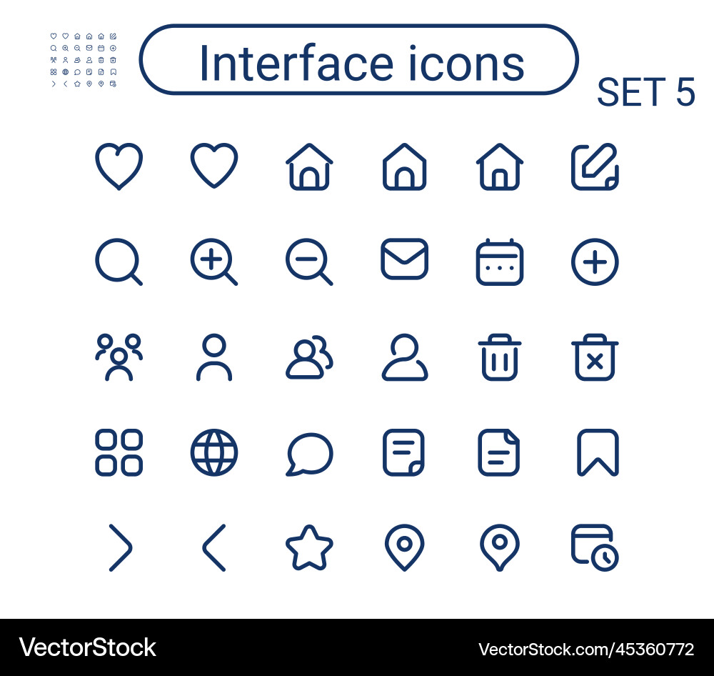 Simple interface outline icons set round mini vec vector image