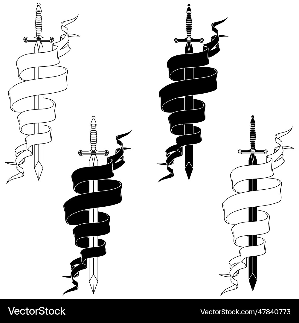 Ancient sword surrounded by a scroll Ancient sword surrounded by a scroll Vector Image