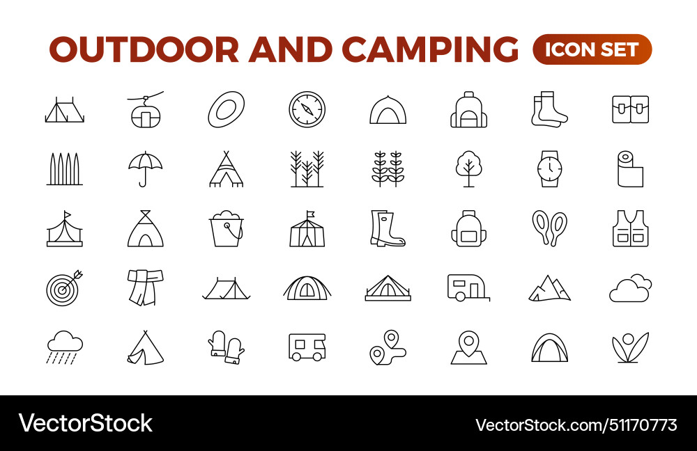 Camping and outdoor activities isolated icons set Vector Image