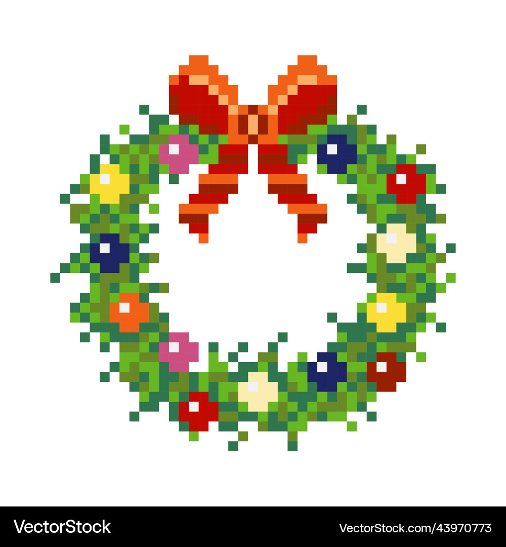 Christmas wreath icon in pixel art style Christmas wreath icon in pixel art style vector image