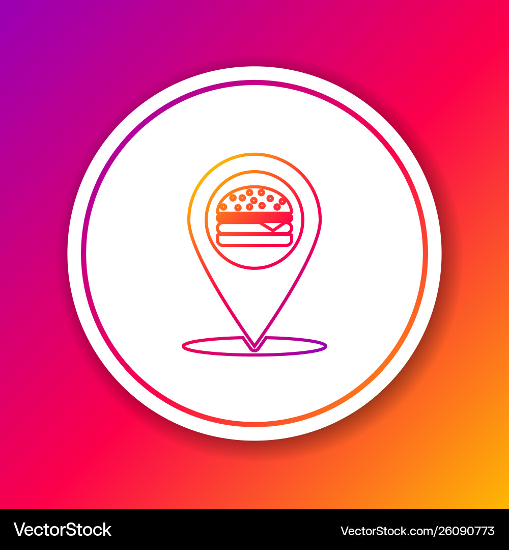 Color map pointer with fast food burger line icon Vector Image