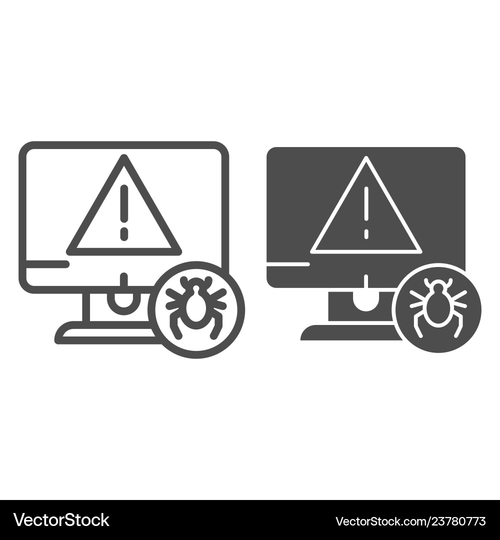 Computer with bug line and glyph icon alert Computer with bug line and glyph icon alert vector image
