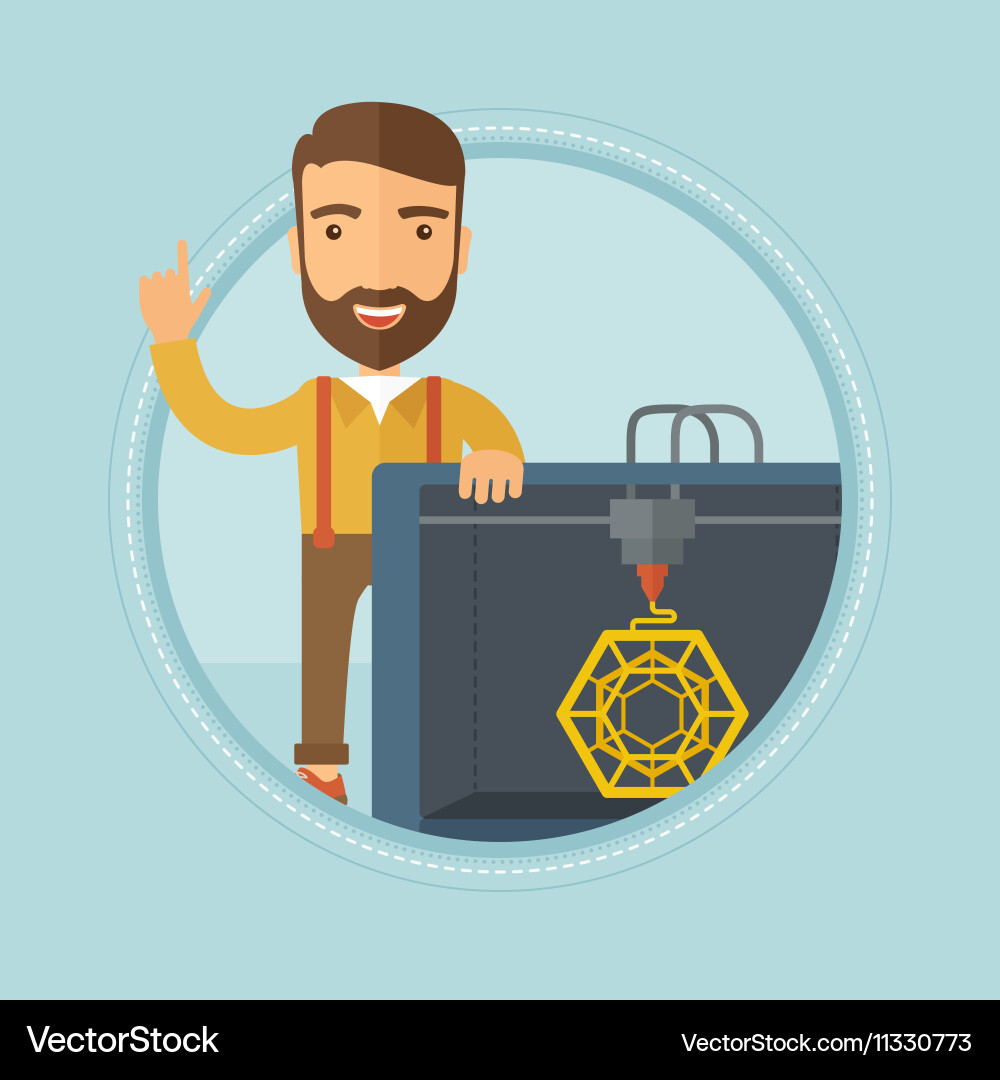 Man with three d printer Vector Image