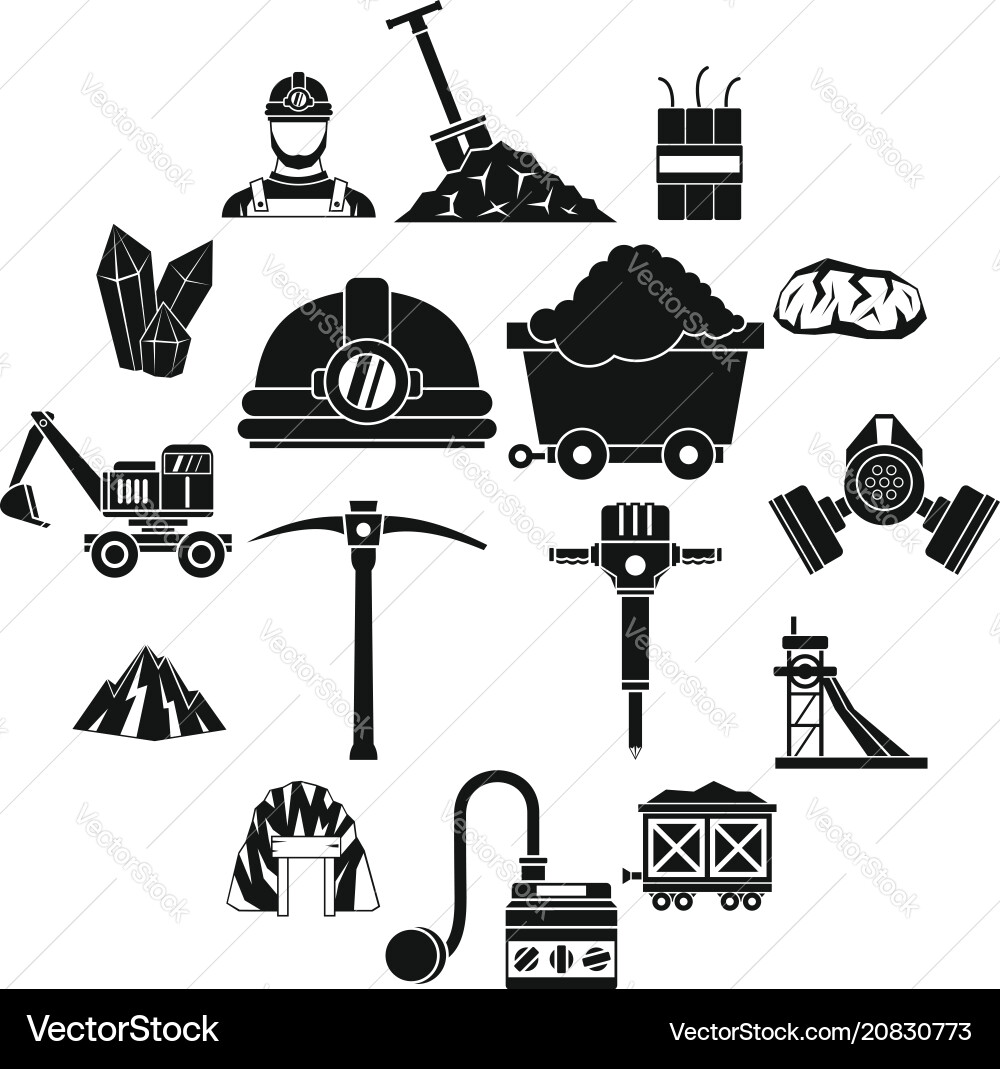 Miner icons set simple style Miner icons set simple style vector image