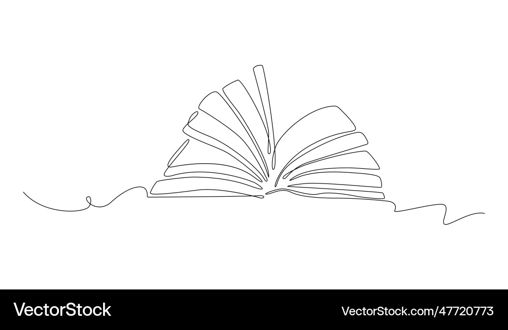 Open book one line drawing continuous outline vector image