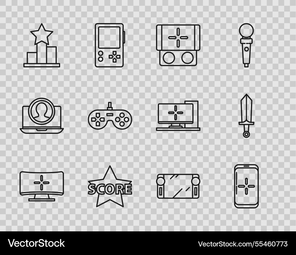 Set line computer monitor smartphone and playing Set line computer monitor smartphone and playing vector image