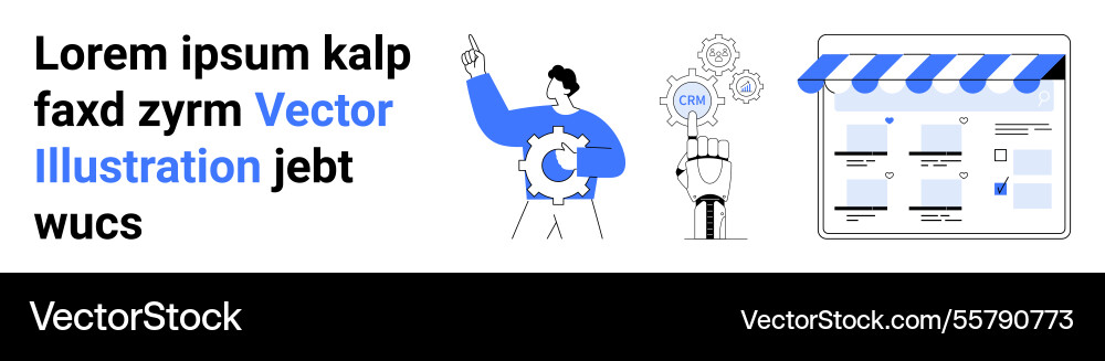 Virtual store setup and crm concept with team Virtual store setup and crm concept with team vector image