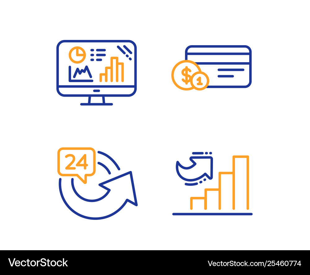 Analytics graph payment method and 24 hours icons Analytics graph payment method and 24 hours icons vector image