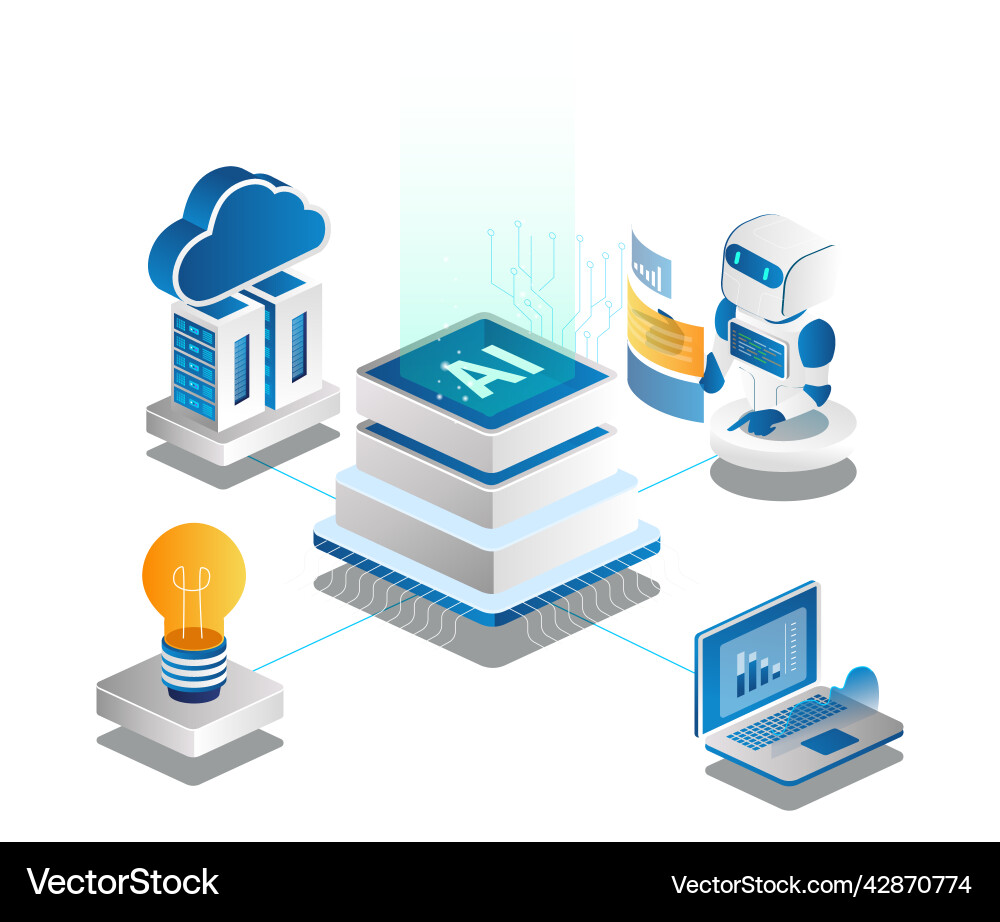 Artificial intelligence with robots Artificial intelligence with robots vector image
