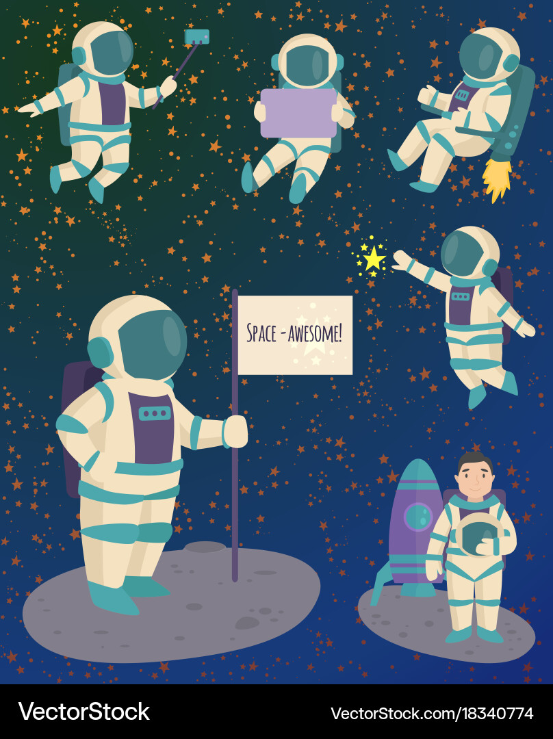 Astronauts in space working character vector image