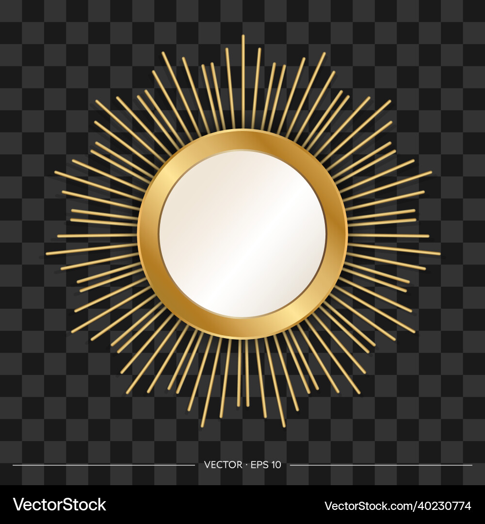Designer round mirror with golden frame and rays Designer round mirror with golden frame and rays vector image
