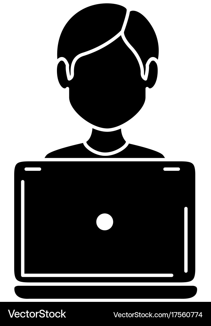 Laptop computer with user vector image