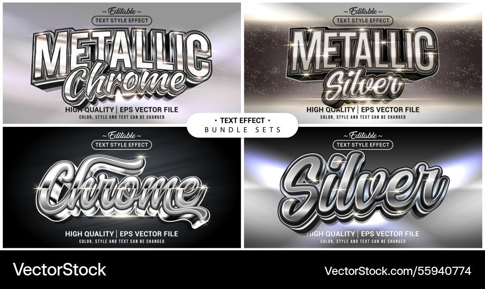 Metallic Chrome Text Effect Bundle Vector Image