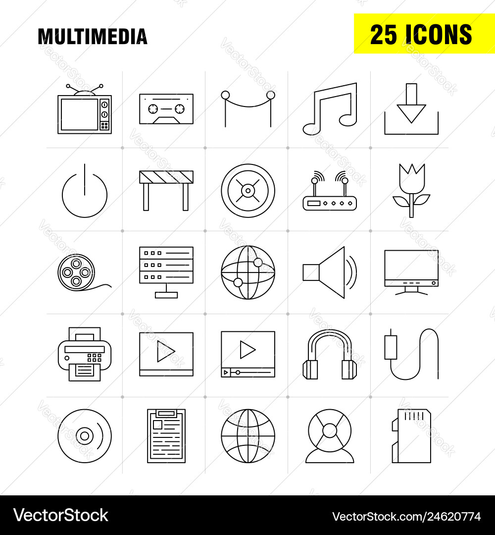 Multimedia line icon for web print and mobile Multimedia line icon for web print and mobile vector image