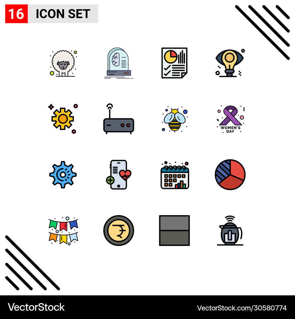 Set 16 flat color filled lines on grid Vector Image