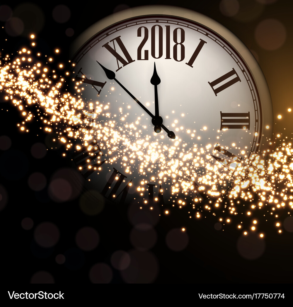 Shining 2018 New Year Clock Background vector image