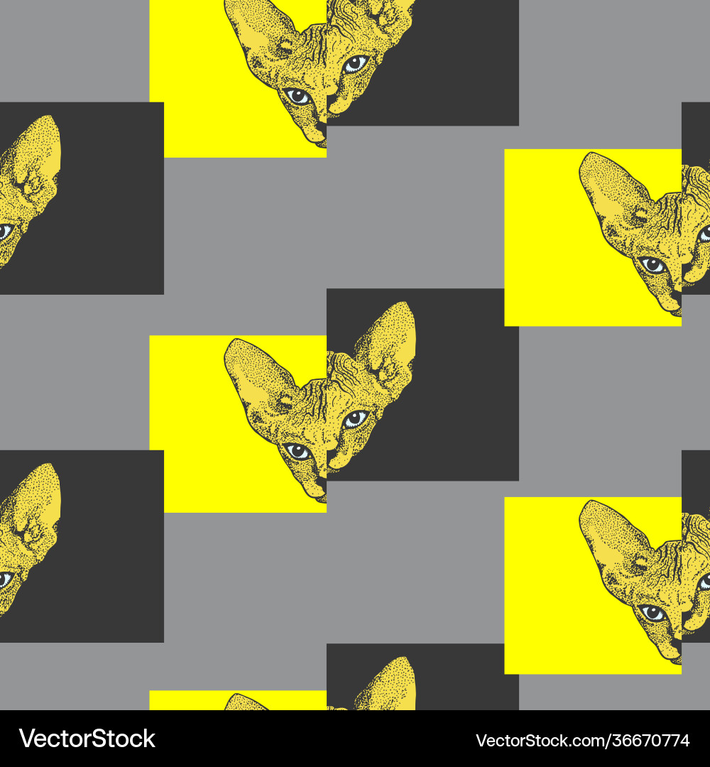 Sphinx cat geometric seamless pattern sketch Sphinx cat geometric seamless pattern sketch vector image