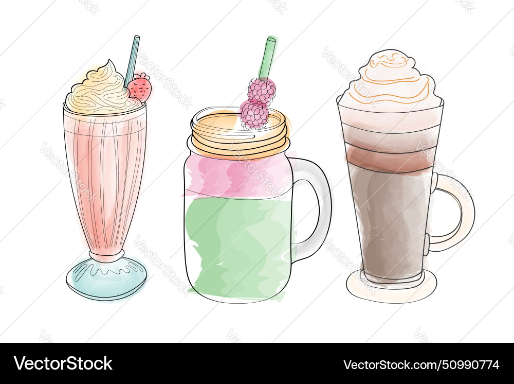 Three different types of drinks displayed Three different types of drinks displayed Vector Image