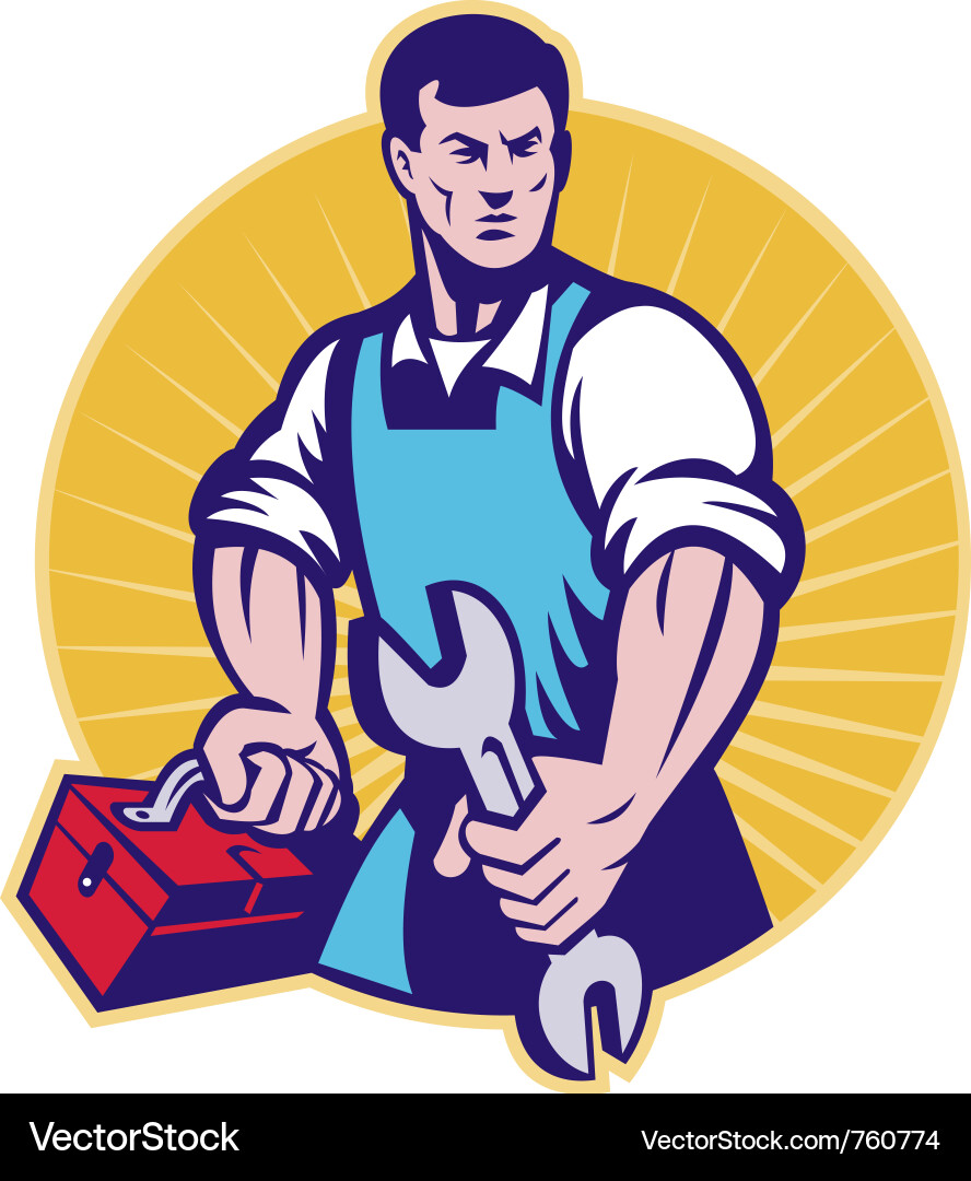 Tradesman with Spanner - Retro Style vector image