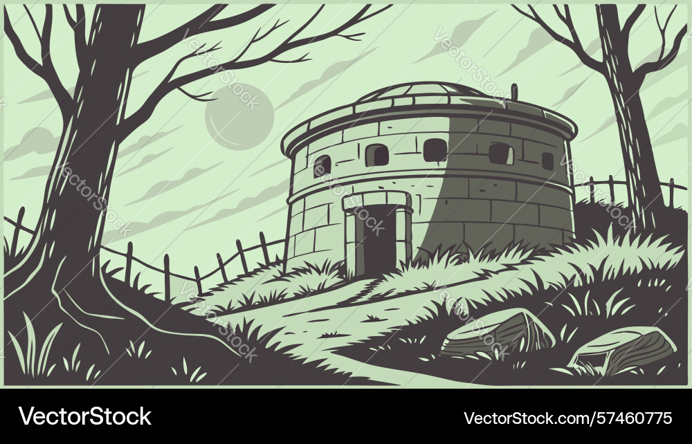 Ancient round tower with abstract sky and rolling Vector Image