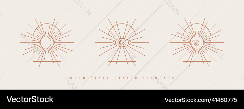Böhmische Stil Symbole Mond Sonnenstrahlen Astrologie Böhmische Stil Symbole Mond Sonnenstrahlen Astrologie vektorbild