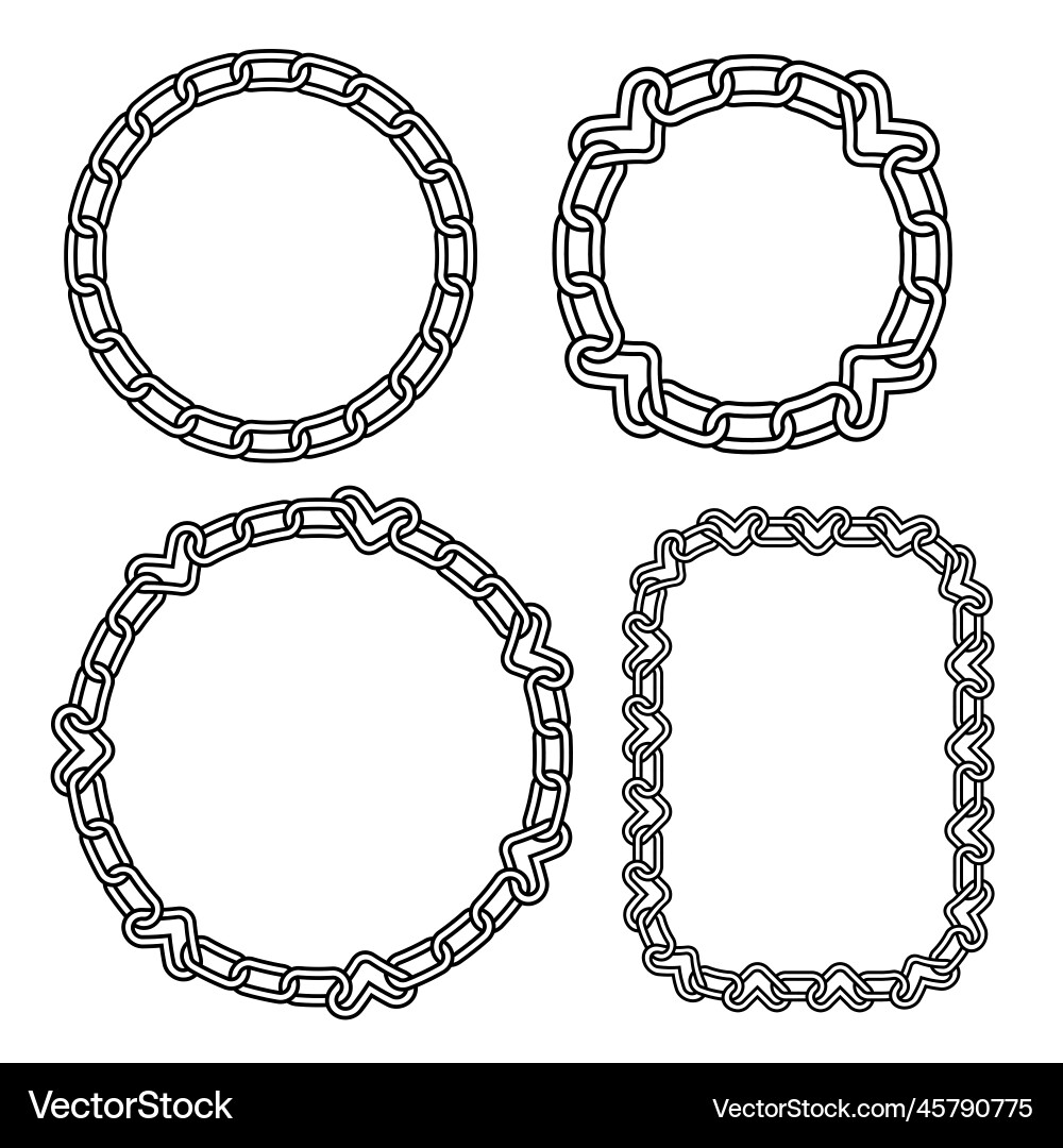 Black linear chain frame templates set y2k heart Black linear chain frame templates set y2k heart vector image